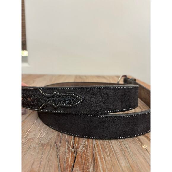 Nocona Belt Company Black Tooled Western Belt Size 44\
